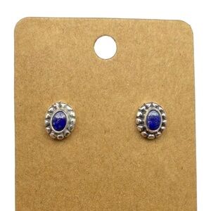 Lapis Lazuli Stud Earrings Solid 925 Sterling Silver